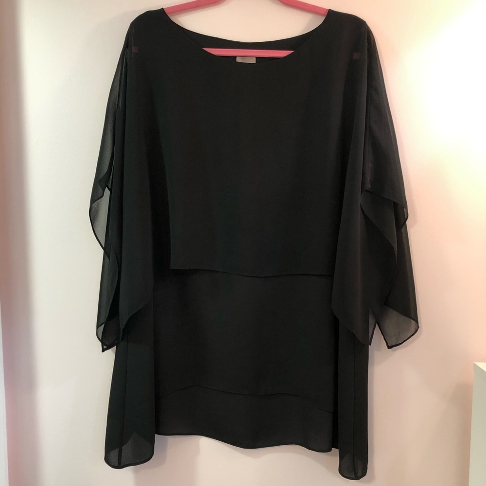 Chico's Black tunic with sheer half overlay sz 16